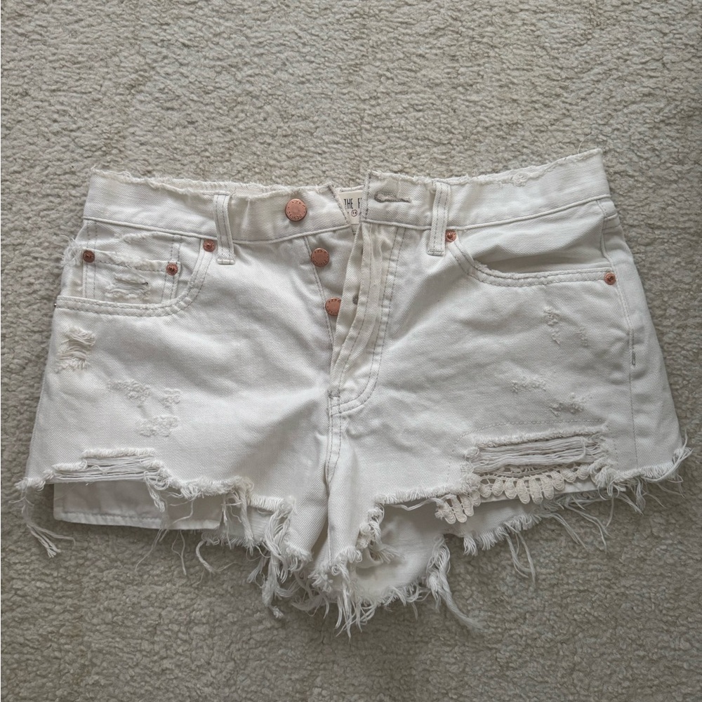 We the Free White Distressed Denim Shorts size 28
